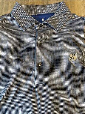Fairway & Greene Performance Golf Polo XXL Blue & White Micro-Check Print